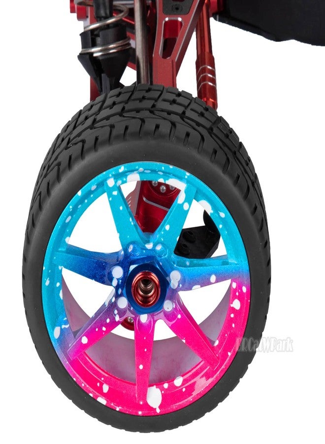 BRCatWPark RC Highway Tires Wheel for 1/7 Infraction 6S BLX/Limitless,1/8 Typhon 6s BLX,7 Spokes Wheel Rim & Rubber Highway Tires RC Drift Tires,Blue Pink - Image 4